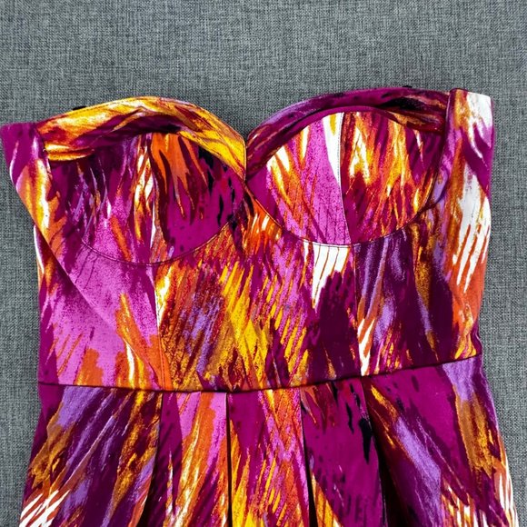 Bisou Bisou Michele Bohbot Strapless Dress Size 4 Cotton Spandex Purple Yellow - Picture 4 of 14